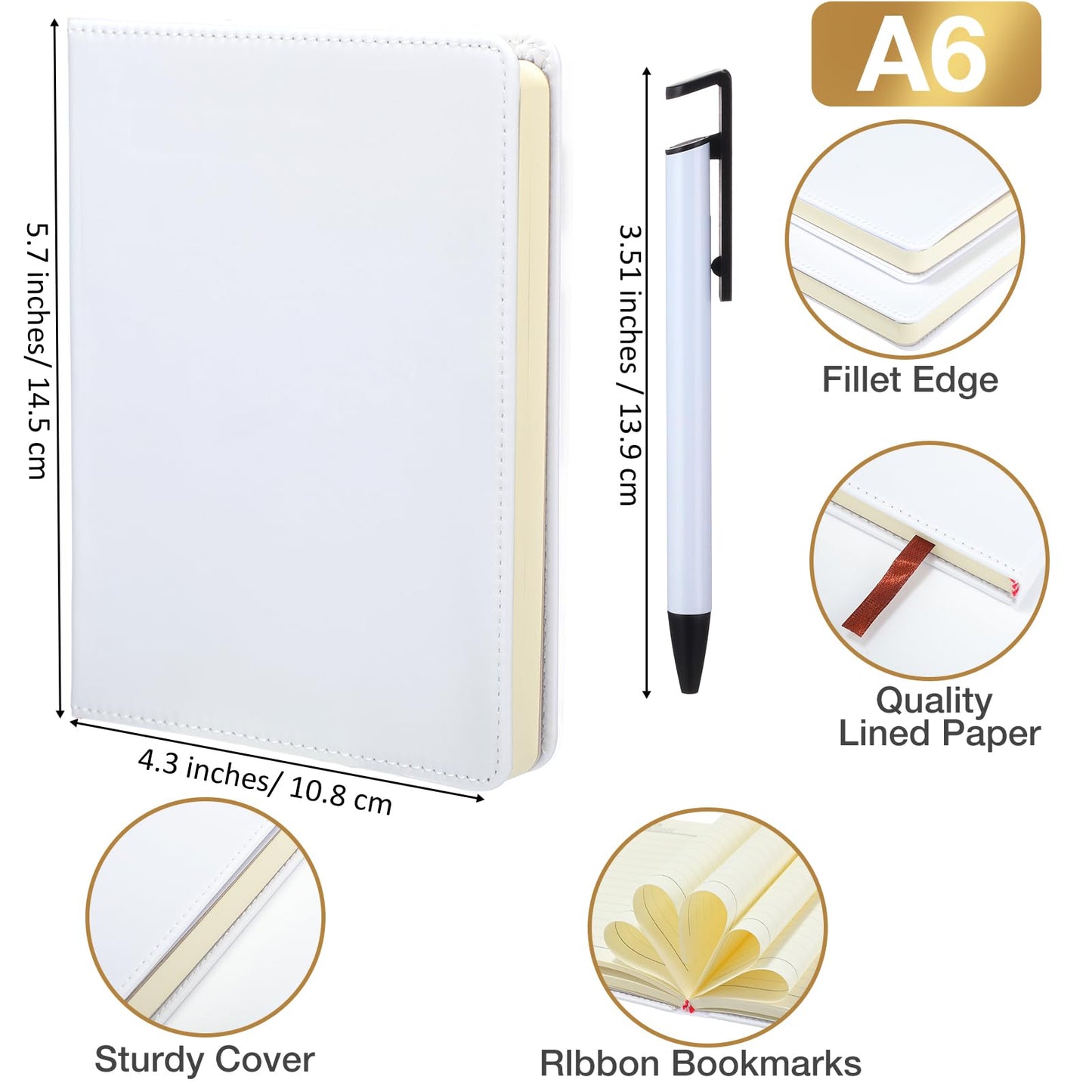 Honoson 12 Pcs Sublimation Journal Blank Include 4 Pcs A6 Sublimation Notebooks Blank 200 Pages and 8 Sublimation Pens for classroom students office School Supplies 4.3 x 5.7