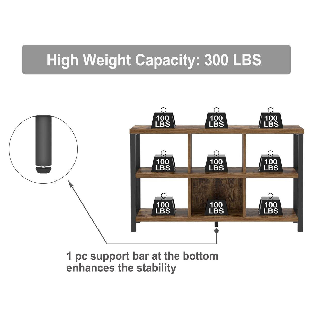 FOLUBAN Industrial Horizontal Bookshelf, 6 Cube Storage Organizer with Shelf, Wood and Metal Cubby Bookcase for Living Room Bedroom, Rustic Brown, 47 Inch FOLUBAN