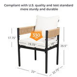 Grand patio 7-Piece Outdoor Dining Set for 6, Metal Woven Wicker Fixed Patio Chairs with Thickened Cushions & 1 Walnut-Like Aluminum Dining Table with Umbrella Hole for Backyard Deck Grand patio