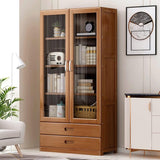 LITFAD Modern 4-Tier Bamboo Bookcase with Glass Doors and 2 Drawers LITFAD
