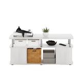 Furinno Jaya Stand for TVs up to 50 Inch with Open Storage, 18.9"D x 47.2"W x 20.12"H, White Oak/Stainless Steel Tube Furinno