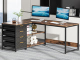 Tribesigns L Shaped Computer Desk with Storage Drawers, 59 inch Corner Desk with Shelves, Reversible L-Shaped Office Desk Study Writing Table Workstation for Home Office, Brown Tribesigns