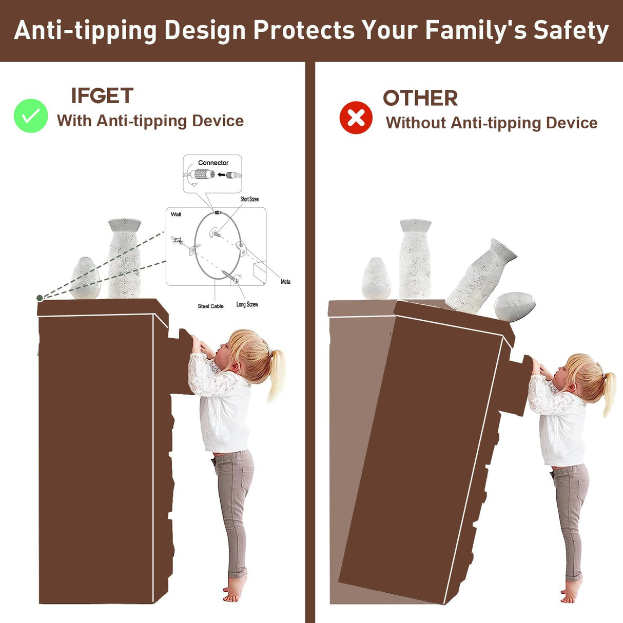 IFGET Farmhouse 8 Drawer Dresser for Bedroom, Tall Chest of Drawers, Chest of Drawers Organizer Storage, Wood Rustic Bedroom Dresser for Closet, Living Room, Hallway, Brown IFGET