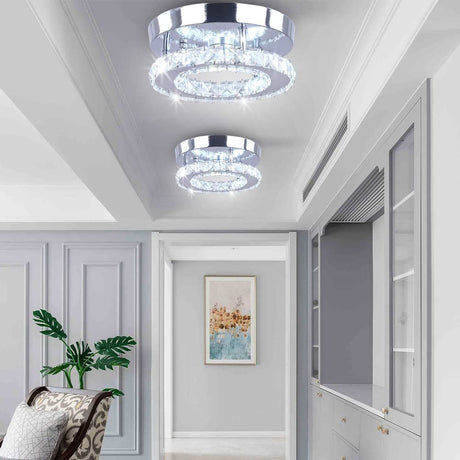 diisunbihuo Modern Mini Led Chandelier Semi Flush Mount Crystal Lighting Ceiling Crystal Lamp for Bedrooms Dinning Rooms Hallway(Round White) diisunbihuo