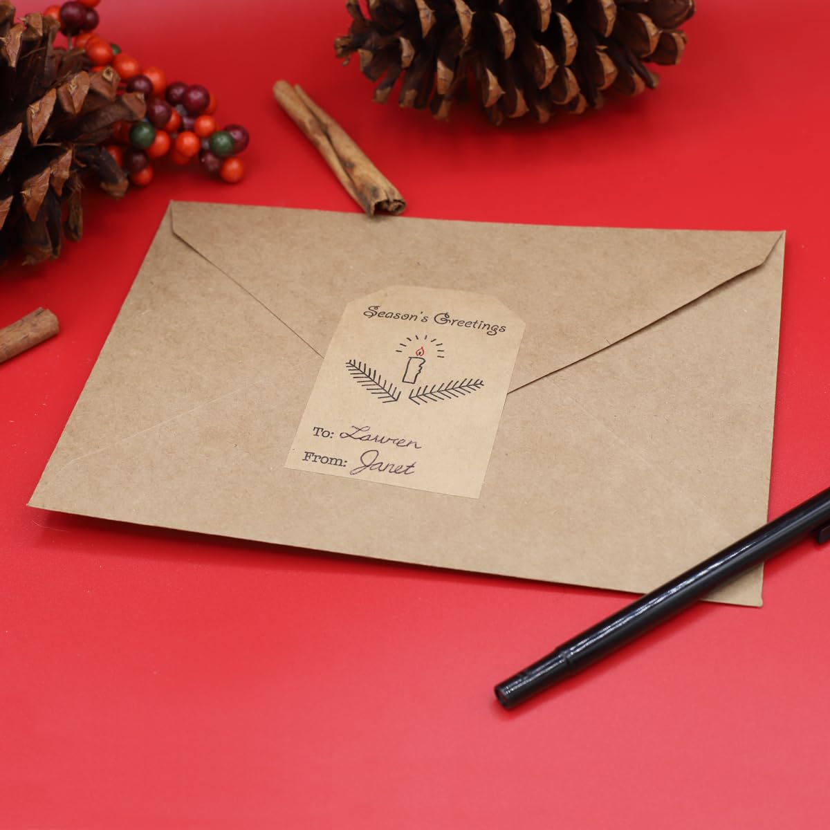 Boho Simple Christmas Gift Tag Adhesive Stickers – 2 x 3 Inch Labels, Roll of 100 with Minimalist Designs – Merry Christmas, Noel, and Candle, Made in The USA InStockLabels.com