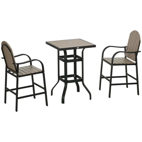 Outsunny 3 Piece Patio Bar Set, Outdoor High Top Table and Chairs Set with Umbrella Hole, Aluminum Frame Bistro Set for Lawn, Garden, Balcony Outsunny