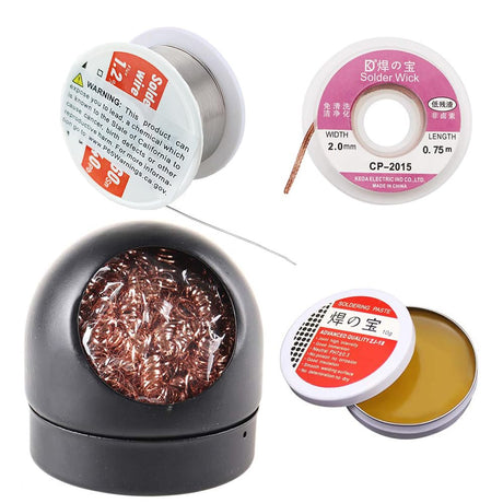 4-in-1 welding tool set, soldering iron tip cleaner + 0.6mm solder wire (1.76 oz / 50 g) + Rosin Solder Flux Paste (0.35 oz / 10 g), no-clean soldering core (2.0mm, 29.5 inches) YCD