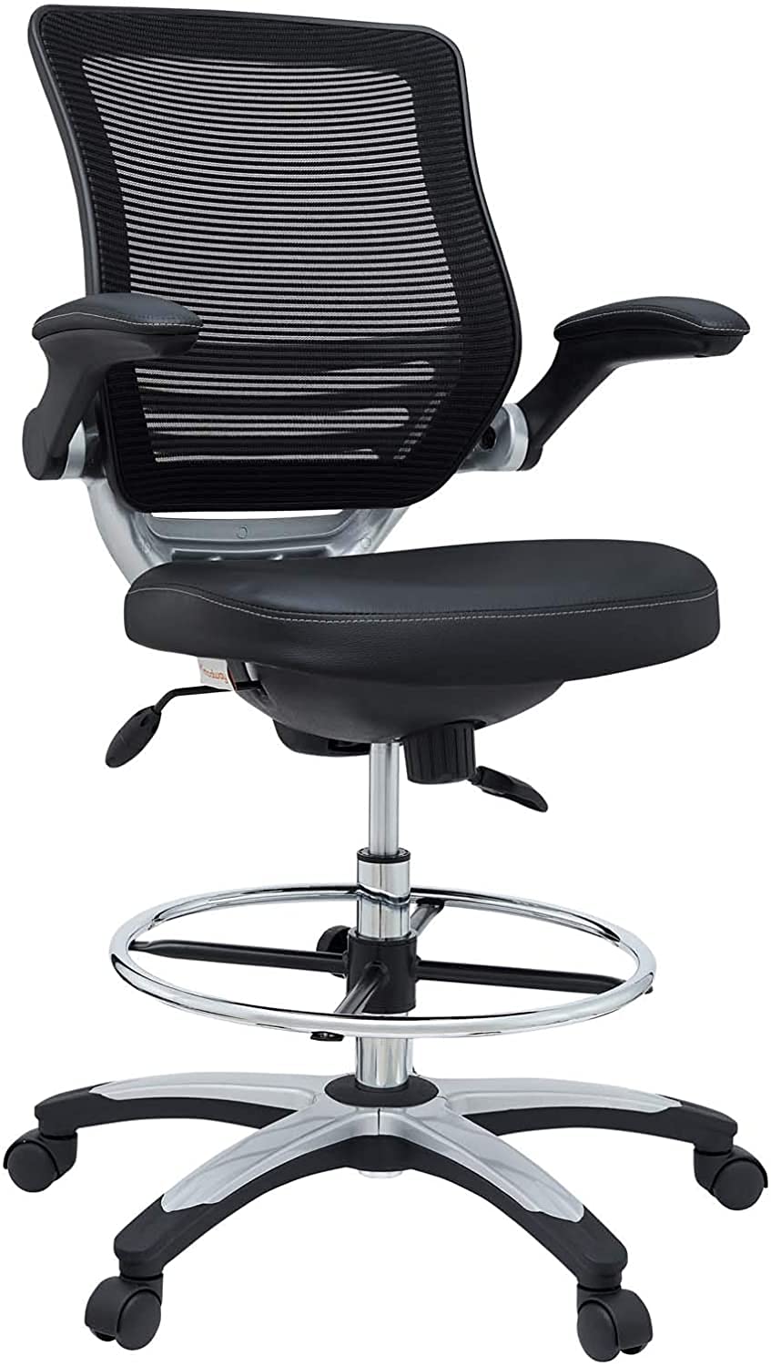 Modway Edge Drafting Chair - Reception Desk Chair - Flip-Up Arm Drafting Chair in Black