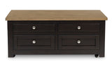 Signature Design by Ashley Drazmine Casual Lift-Top Coffee Table with 4 Drawers and Casters, Dark Brown & Light Brown Signature Design by Ashley