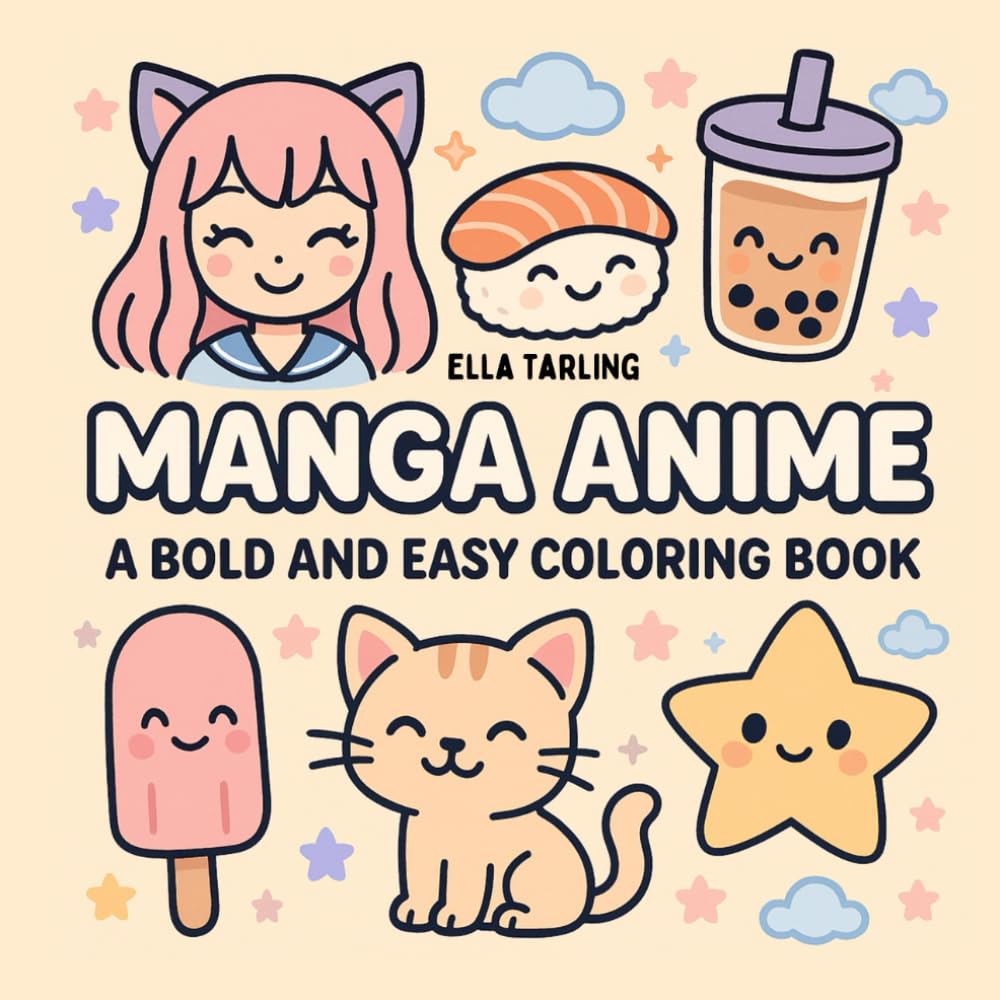 Manga Anime – A Bold & Easy Coloring Book: 40 Cozy Hygge Japan-Inspired Designs for Kids, Teens & Adults Majosta