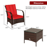 Tangkula 3 Piece Patio Furniture Set, 2 Wicker Chairs with Glass Top Coffee Table, Outdoor Garden Porch Poolside Furniture Set for 2, Rattan Conversation Set Tangkula