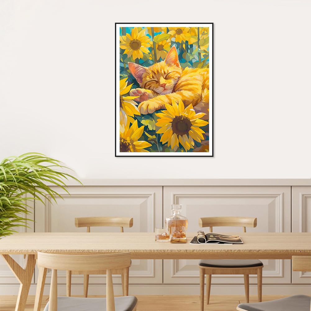 SJUTOUCI Orange Cat Diamond Art Painting Kits for Adults, Diamond Art Kits for Beginners, 5D DIY Full Drill Gem Craft for Home Decor Gift 12x16inch/30x40cm, Animal SJUTOUCI