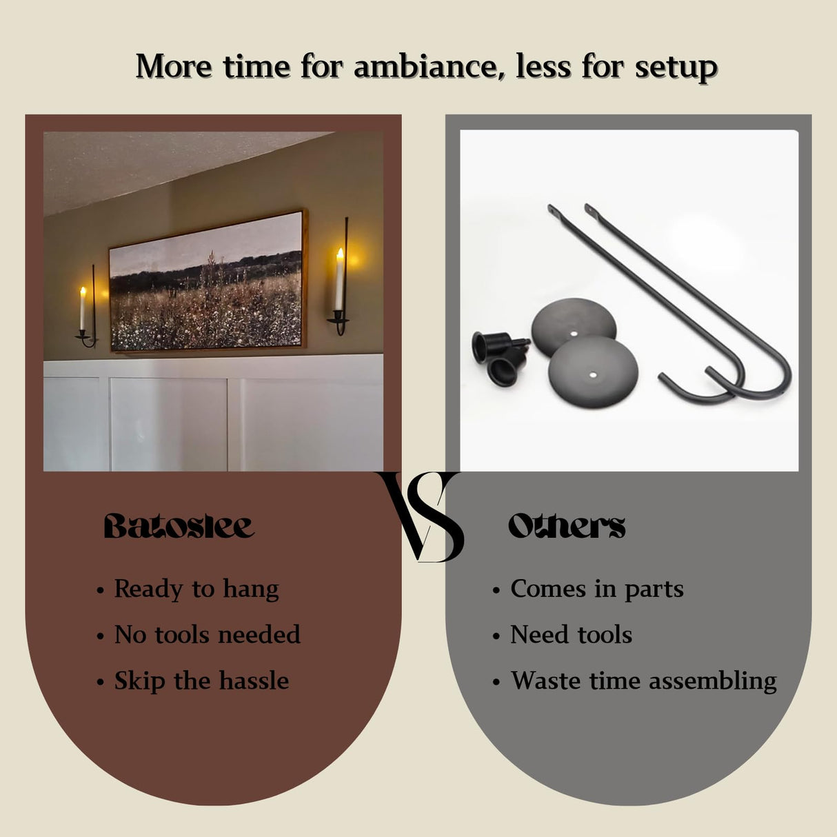 Wall Candle Holder Set of 2, Stylish Black Metal Wall Mount Candle Sconces, Modern Wall Decoration for Living Room, Farmhouse, Fireplace, and Weddings Batoslee