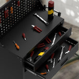 35.4" Tall Heavy-Duty Steel Rolling Tool Cabinet, Mobile Workbench with 2 Deep Drawers, Pegboard, Adjustable Shelves & Locking Casters, Garage Workshop Warehouse Storage Organizer Tioutbot
