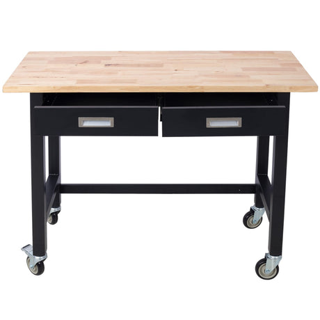 48" Work Bench, Workbench with Drawers Storage, Heavy Duty Bamboo Wood Work Bench Table with Wheels Work Benches for Garage Home Office Nanberone