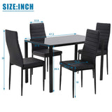 FDW Dining Table Set Glass Dining Room Table Set for Small Spaces Kitchen Table and Chairs for 4 Table with Chairs Home Furniture Rectangular Modern (Black Glass) FDW