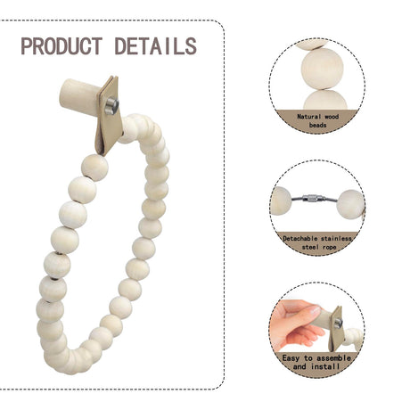 Towel Rack Handmade Wooden Bead Towel Ring Wall Mounted Farmhouse Hand Towel Holder for Bathroom Decor ROXLLGJC
