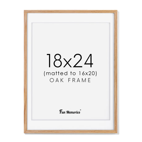 18x24 Picture Frame, Solid Oak Wood 18 x 24 Frame for Wall, 18x24 Oak Poster Frame with Real Glass, 18x24 Matted frame for 16x20, 18"x24" Wood Frame for Home Decor, Natural Oak Color, Set of 1 Fun Memories