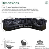 Power Recliner Sofa Sectional Sofa with LED Light for Living Room, Air Leather Reclining Corner Sectional Sofa Set, Cup Holder, Storage Console for Home Theater Seating (Black, Sectional+Chair) AYCP Furniture