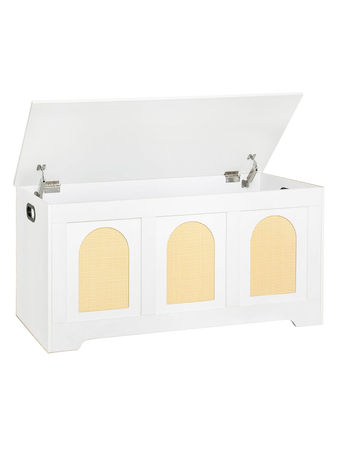 DINZI LVJ Storage Chest, 39.4" Rattan-Like Storage Box with 2 Safety Hinges, Wooden Entryway Shoe Bench with Flip-Top, Trunk for Living Room, Bedroom, Easy Assembly, White and Natural DINZI LVJ