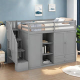 SOFTSEA Twin Loft Bed with Stairs & Wardrobe, Wood Twin High Loft Bed with Stairs and Storage, Space-Saving Multifunctional Furniture for Kids, No Box Spring Needed SOFTSEA