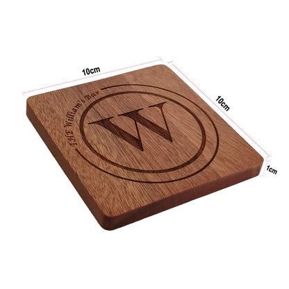 Personalized Coasters, Custom Engraved Wood Coasters for Drinks, Monogram Coasters with Holder, Wedding Gifts, Parents Gifts (W, Set of 4) - WoodArtSupply