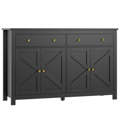 FOTOSOK Black Sideboard Buffet Cabinet with Storage, 55.1" Large Buffet Cabinet Kitchen Cabinet with 2 Drawers and 4 Doors, Farmhouse Coffee Bar Cabinet Buffet Table Sideboard Cabinet for Kitchen