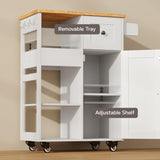 Gizoon Kitchen Island Cart on Wheels, with Thickened Wooden Countertop, Rolling Serving Utility Cart with Drawers and Doors, Bar Cart with Adjustable Shelf and Removable Tray for Dining Room, White Gizoon