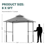 Grill Gazebo 8'x 5' Outdoor Grill Canopy BBQ Gazebo w/Air Vent, Barbecue Gazebo Canopy with 7 Hook Tools for Patio Backyard Barbecue Picnic, Grey FUNG YARD