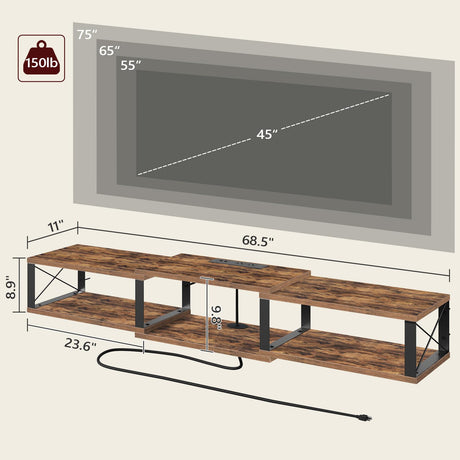 MAHANCRIS Floating TV Stand with Power Outlet, Wall-Mounted Entertainment Console Center with Storage, Floating TV Shelf for Under TV Storage, for Living Room, Bedroom, Rustic Brown TVHR103E01 MAHANCRIS