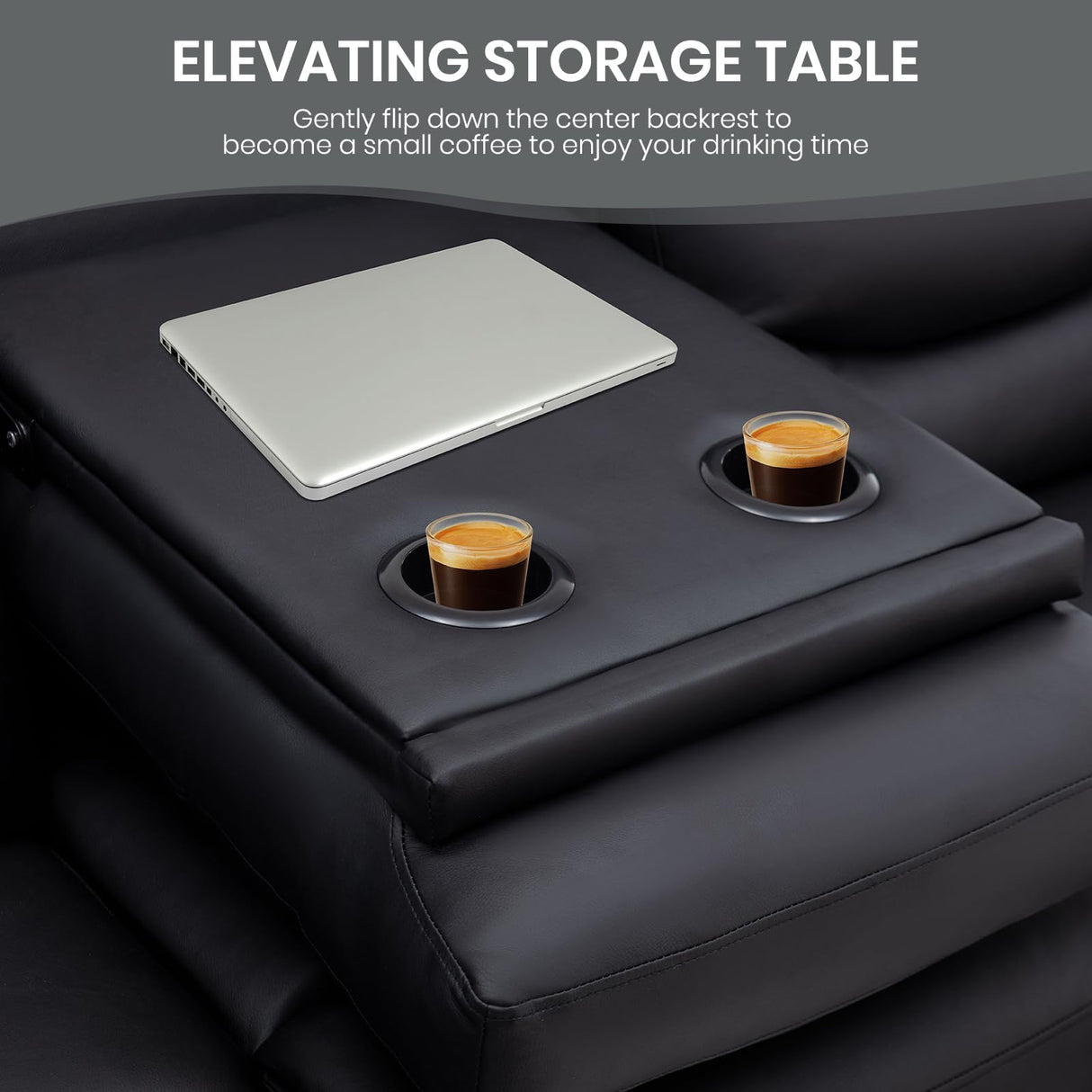 Consofa Reclining Sofa, 3 Seater Recliner Sofa with Flipped Middle Backrest,Cup Holder, Loveseat Recliner Sofa PU Leather Manual Reclining Couch for Living Room, Home Theater Seating Consofa