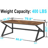 IBF 70 Inch Rustic Brown Desk, Industrial Large Metal Wood Double Computer Desk, Long Home Office Desks Table for 2 People Executive Work Writing Study Gaming, Farmhouse Big Two Person Desk in Bedroom IBF