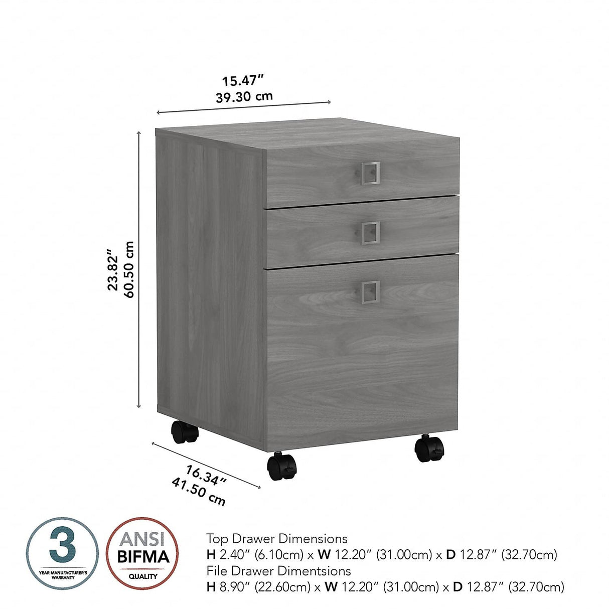 Bush Business Furniture Echo Mobile Cabinet with Satin Silver Hardware Under Desk Filing Drawer Storage for Home Office or Professional, 16W, Modern Gray Bush Business Furniture