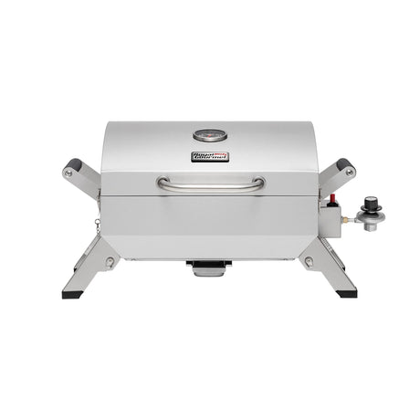 Grills House Stainless Steel Portable Grill with Two Handles and Travel Locks, Tabletop Propane Gas Grill with Folding Legs, 10000 BTU, for Picnic Cookout, GT2001, Silver Grills House