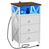LTTDOUK LED Nightstand with Charging Station, Tall Dresser for Bedroom with LED Light, Side Table Bedside Tables with USB Ports and Outlets, White End Table with Drawer for Bedroom, Living Room LTTDOUK