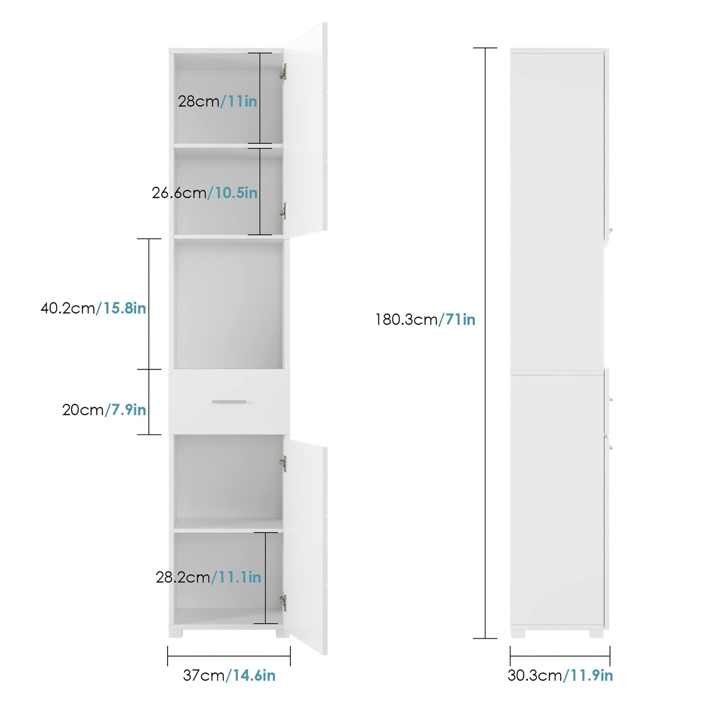 FOTOSOK 71" Tall Storage Cabinet, Thin Corner Floor Cabinet with Door, Bathroom Cabinet 6 Tier Display Shelf for Bathroom Living Room Office