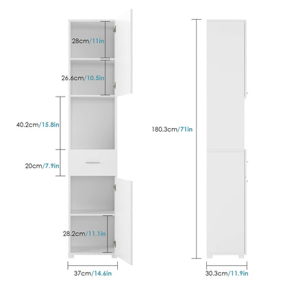 FOTOSOK 71" Tall Storage Cabinet, Thin Corner Floor Cabinet with Door, Bathroom Cabinet 6 Tier Display Shelf for Bathroom Living Room Office