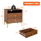 AILEEKISS Nightstands Set of 2 with Wireless Charging Function Wooden Night Stands 2 Sets with Drawers and Open Shelf Storage End Table Home Bedside Table for Bedroom (Brown 2 Sets) AILEEKISS