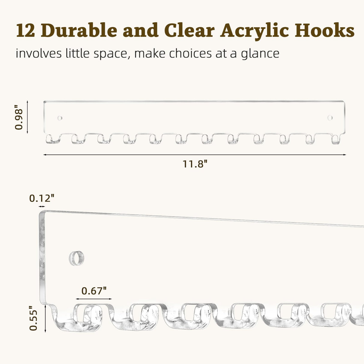 milylove Acrylic Necklace Holder 2 Pack Wall Mounted Necklace Organizer Hanging Jewelry Organizer with 12 Hooks for Necklaces, Bracelets, Rings and Bangles Display milylove