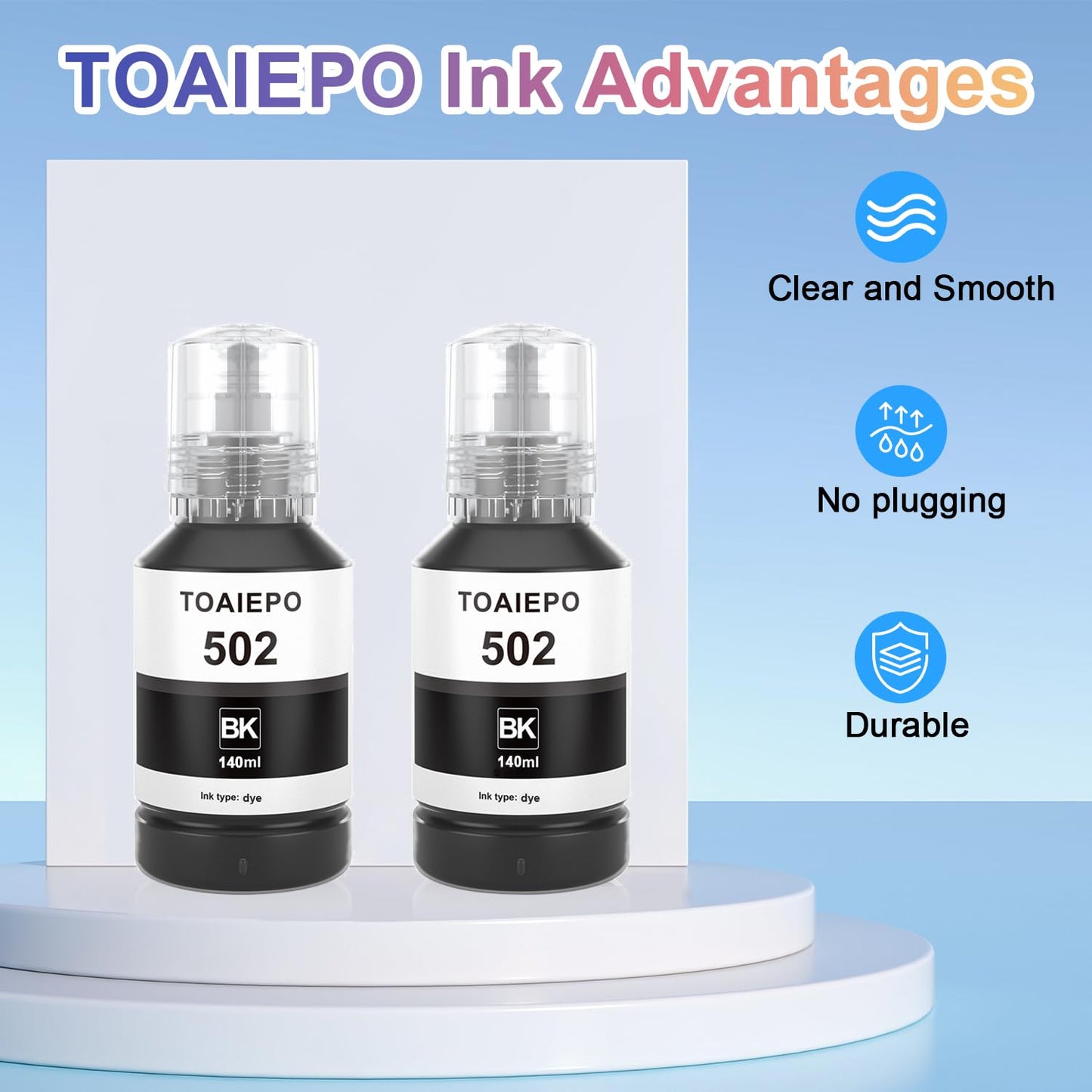 TOAIEPO Black 502 Refill Ink Bottle Replacement for T502 Work for ET-2850 ET-2760 ET-3850 ET-3710 ET-3750 ET-3760 ET-4850 ET-4750 Printer, Dye Black Ink