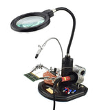MMOBIEL LED Light Helping Hand Magnifier Station for Soldering, Assembly, Repair,Modeling, Hobbies and Crafts - 2.5X /4X LED Light - Hands-Free Magnifying Glass Stand - Incl. Clamp and Alligator Clips MMOBIEL