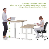 Radlove Dual Motors Height Adjustable 63 x 30'' Electric Standing Desk with Curved Design Stand Up Table 4 Memory Keys, Computer Desk with Splice Board Home Office Desk, Oak Top + White Frame Radlove