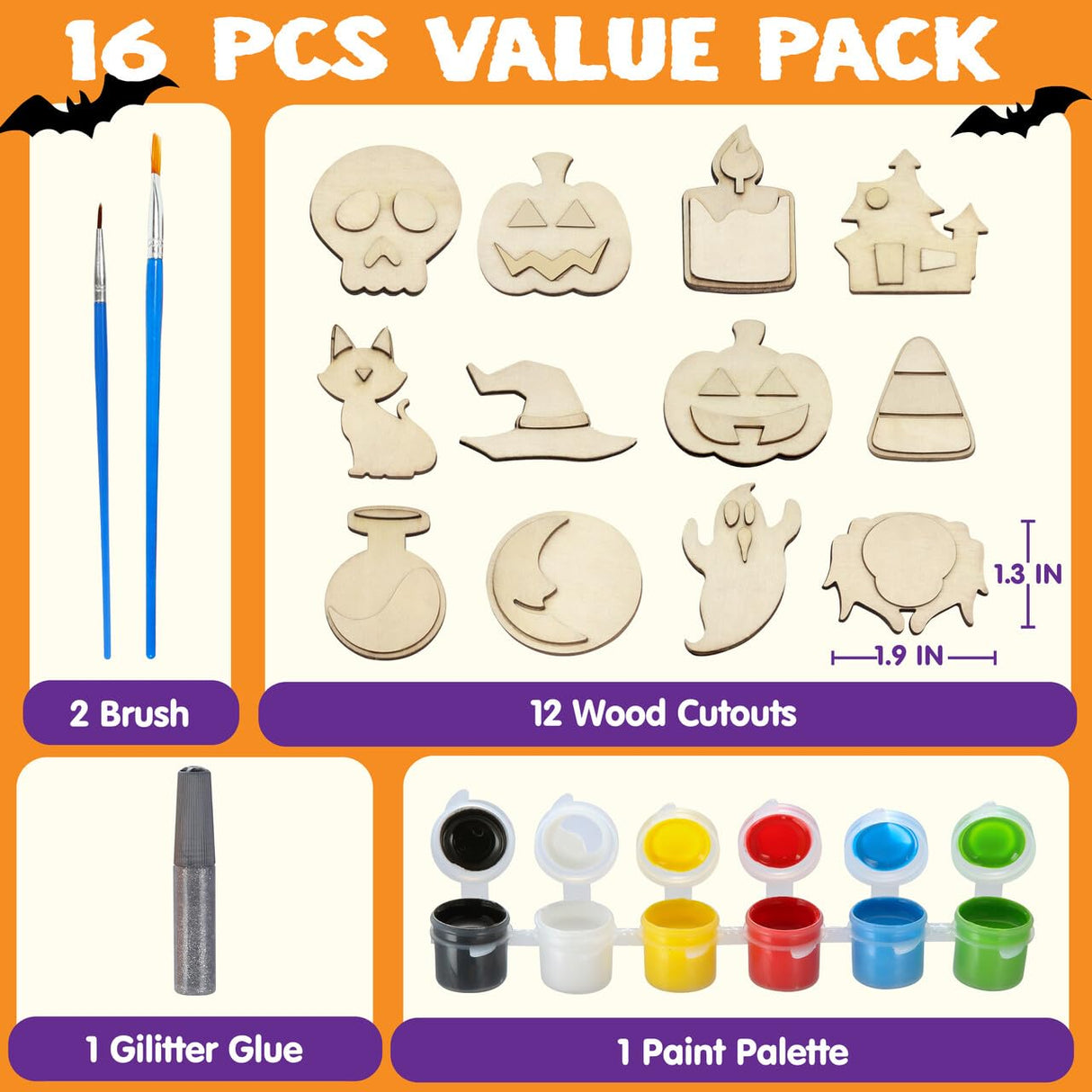 JOYIN 12 Pcs Halloween Wood Craft Kit, Wooden Magnet Creativity Arts Painting Kit, DIY Halloween Painting Craft for Kids Party Supplies, Toddler Party Favors Family School Activities JOYIN