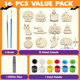 JOYIN 12 Pcs Halloween Wood Craft Kit, Wooden Magnet Creativity Arts Painting Kit, DIY Halloween Painting Craft for Kids Party Supplies, Toddler Party Favors Family School Activities JOYIN