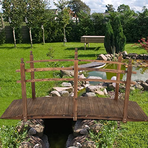 VINGLI 7.5 ft Garden Bridge, Arch Walkway Wooden Bridge with Safety Rails Stained Finished, Decorative Landscaping Footbridge for Koi Pond, Dry Creek Bed, Garden Pathway or Rustic Wedding Decor VINGLI