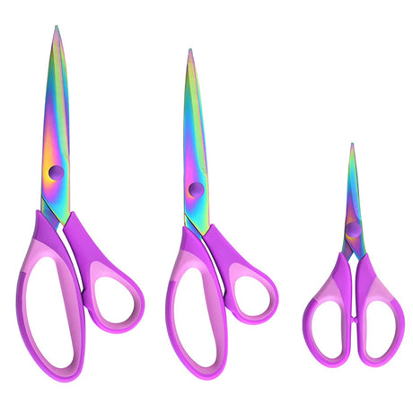 Craft Scissors Set of 3 Pack, All Purpose Sharp Titanium Blades Shears, Comfort Grip Handle, Multipurpose Fabric Scissors Tool Great for Adults, Office, Sewing, School and Home Supplies, Purple SCAIKTIG