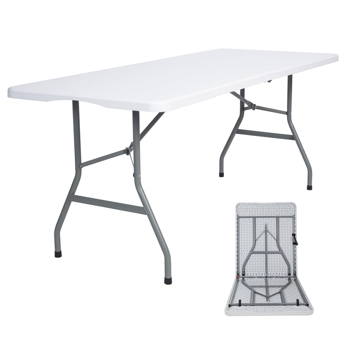 Lakhow Folding Table 6ft Plastic Folding Table Indoor & Outdoor for Picnic, Camping,BBQ and Party, with Powder Coated Steel Legs and Built in Carry Handle, White Lakhow