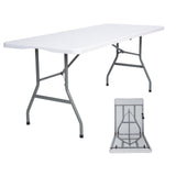 Lakhow Folding Table 6ft Plastic Folding Table Indoor & Outdoor for Picnic, Camping,BBQ and Party, with Powder Coated Steel Legs and Built in Carry Handle, White Lakhow