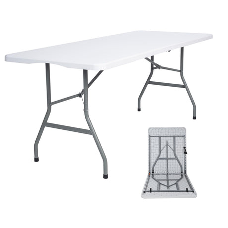 Lakhow Folding Table 6ft Plastic Folding Table Indoor & Outdoor for Picnic, Camping,BBQ and Party, with Powder Coated Steel Legs and Built in Carry Handle, White Lakhow
