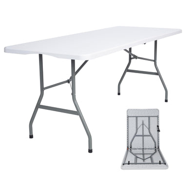 Lakhow Folding Table 6ft Plastic Folding Table Indoor & Outdoor for Picnic, Camping,BBQ and Party, with Powder Coated Steel Legs and Built in Carry Handle, White